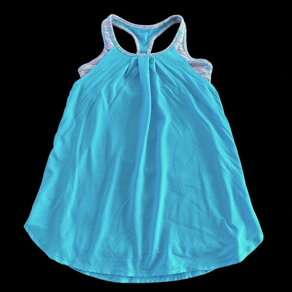 Lululemon Ivivva Girls Size 10 Double Layer Tank Top Bra Activewear Turquoise